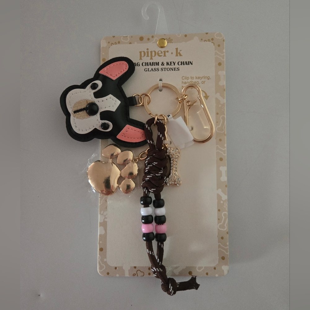 Piper K Black and Gold Dog Charm Key Holder